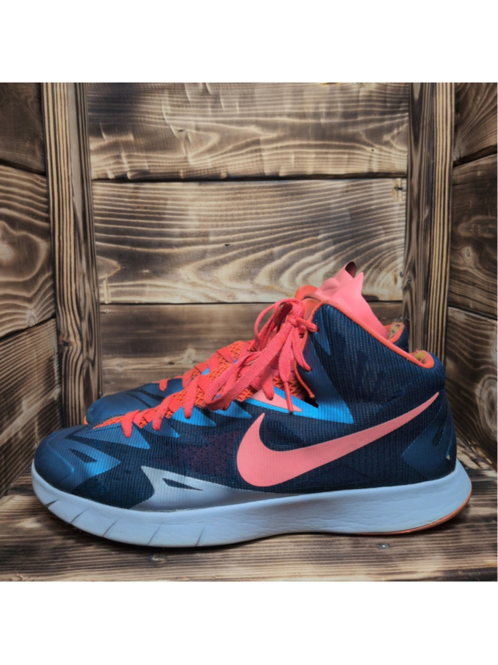 Nike Hyperquickness Mens Size 11.5 Basketball Shoes Blue & Orange Mid-Top Lunar